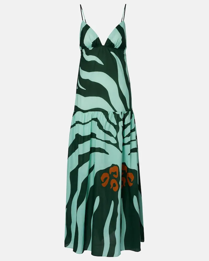 Johanna Ortiz Maxikleid Zea Palm aus Baumwollpopeline Grün