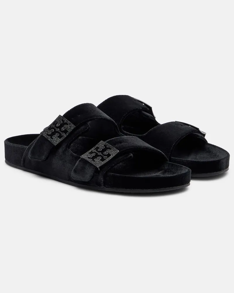 Tory Burch Verzierte Sandalen Mellow aus Samt Schwarz