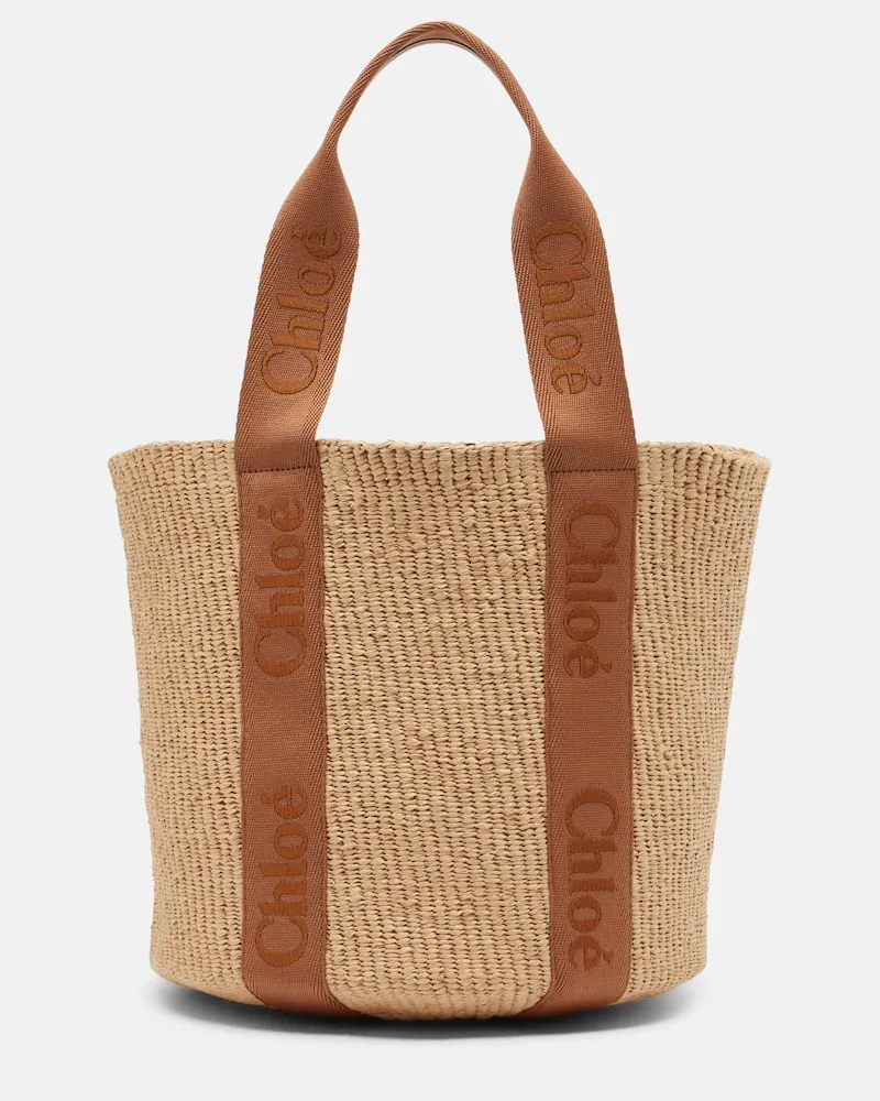 Chloé Chloé Schultertasche Woody Large aus Raffiabast Beige