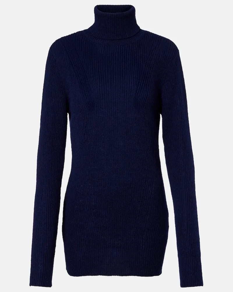 Dries van Noten Rollkragenpullover aus Rippstrick Blau