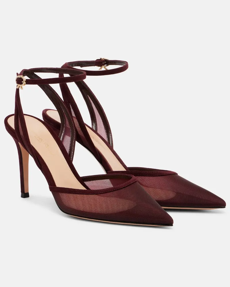 Gianvito Rossi Pumps 85 aus Organza mit Veloursleder Burgund