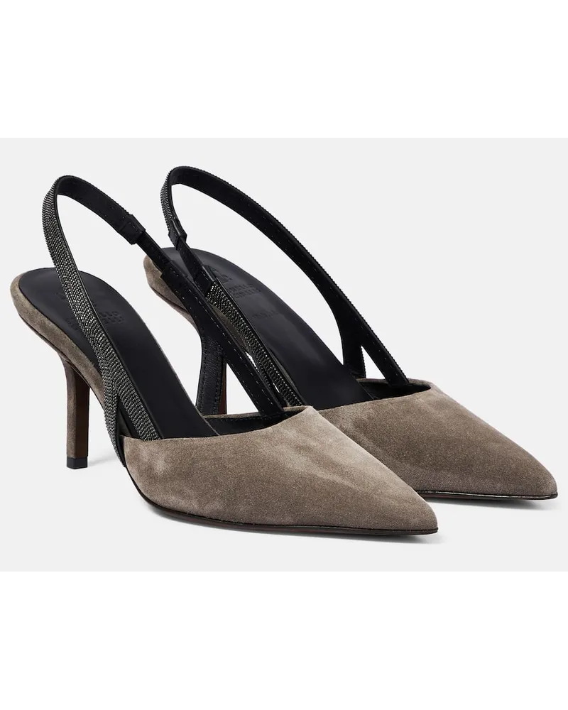 Brunello Cucinelli Slingback-Pumps aus Veloursleder Grau