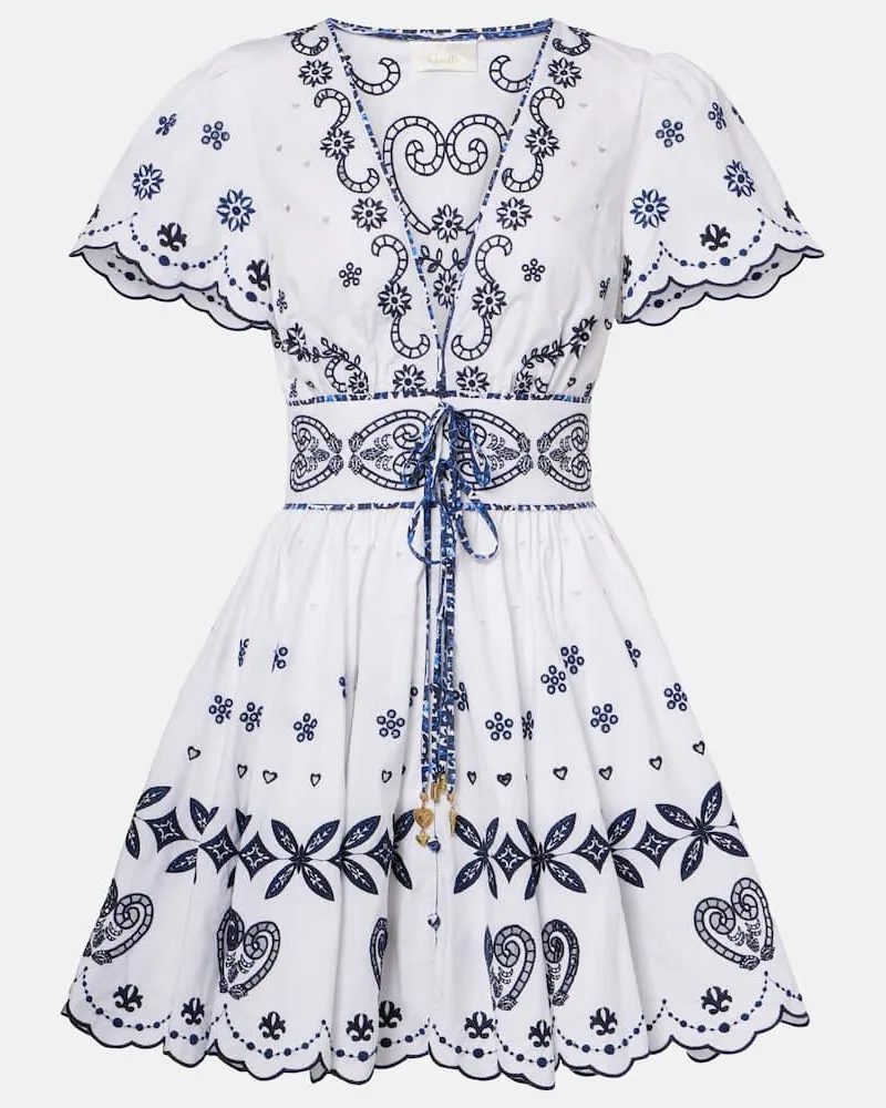 Camilla Besticktes Minikleid aus Baumwolle Weiß