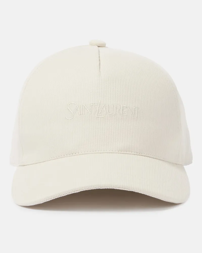Saint Laurent Bestickte Baseballcap aus Baumwoll-Cord Weiß
