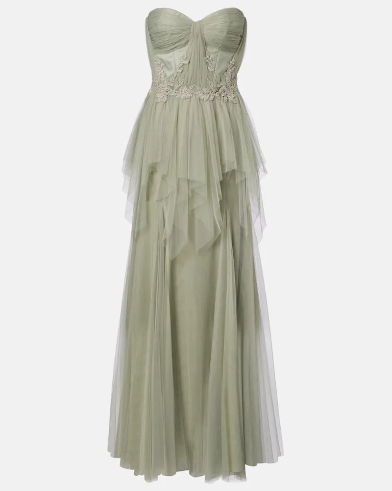 COSTARELLOS Robe aus Tüll mit Kristallen Grün