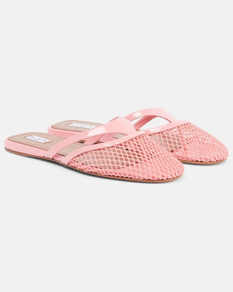 Alaïa Alaïa Slippers aus Mesh mit Lackleder Pink