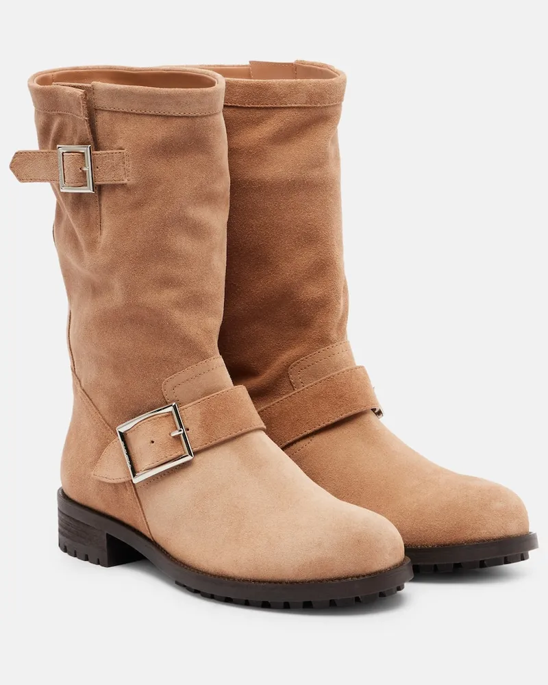 Jimmy Choo Bikerstiefel aus Veloursleder Beige