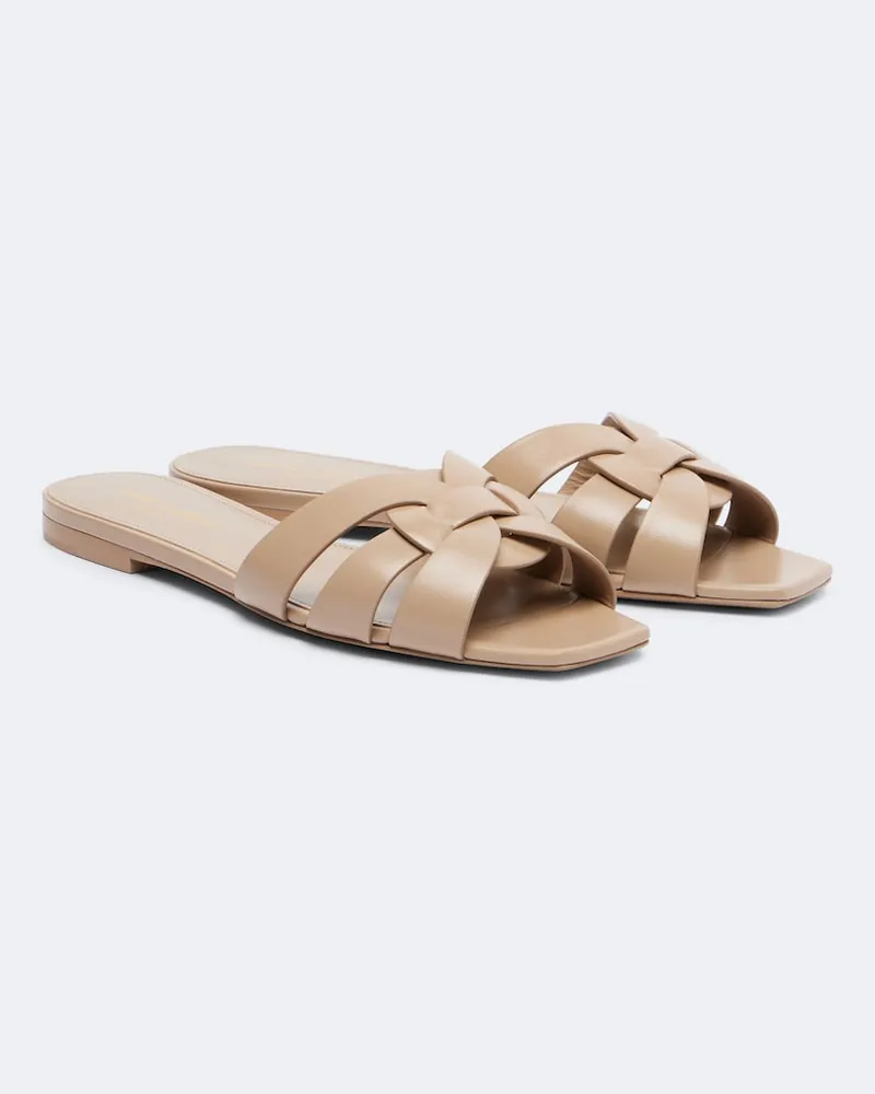 Saint Laurent Pantoletten Tribute aus Leder Beige