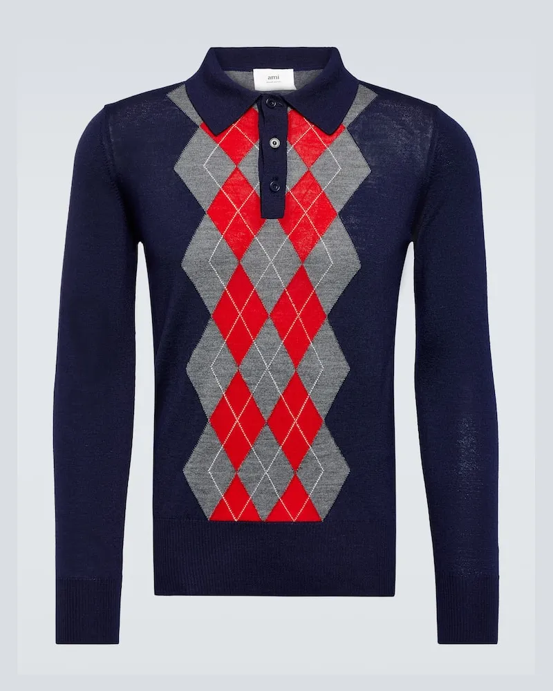 AMI Paris Polopullover aus Wolle Blau
