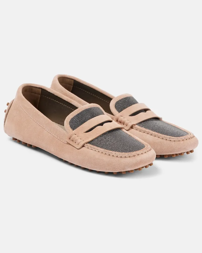Brunello Cucinelli Mokassins Monili aus Veloursleder Pink