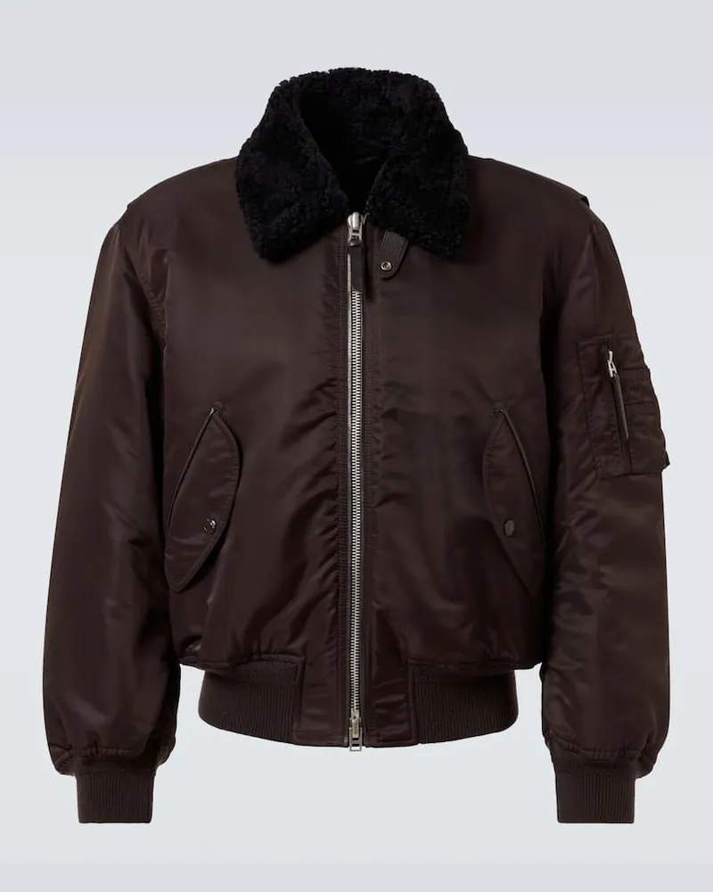 Tom Ford Bomberjacke aus Satin mit Shearling Braun
