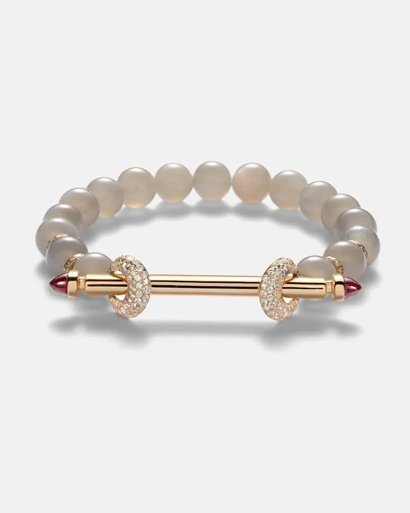 Ananya Armband Chakra aus Mondstein mit 18kt Gelbgold, Diamanten und Rubin Gold