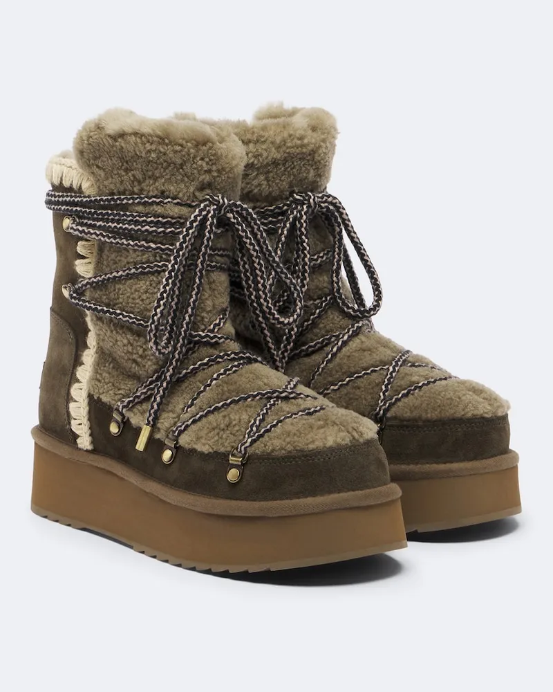 Mou Ankle Boots aus Shearling und Veloursleder Grün