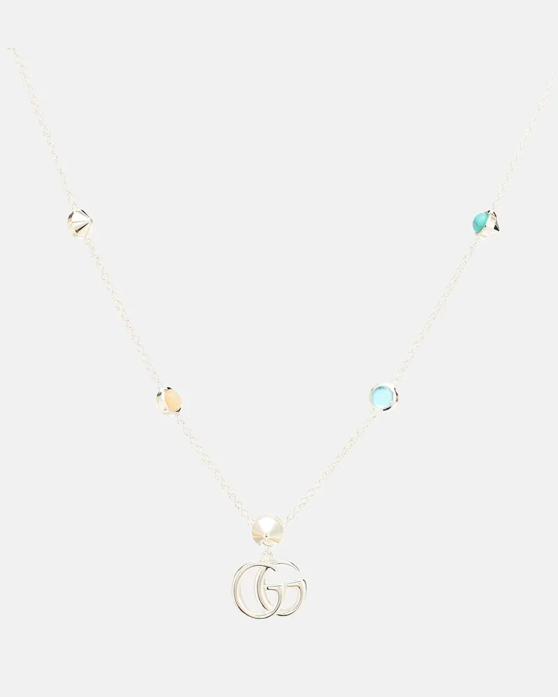 Gucci Halskette Double G aus Sterlingsilber mit Perlmutt und Topas Silber