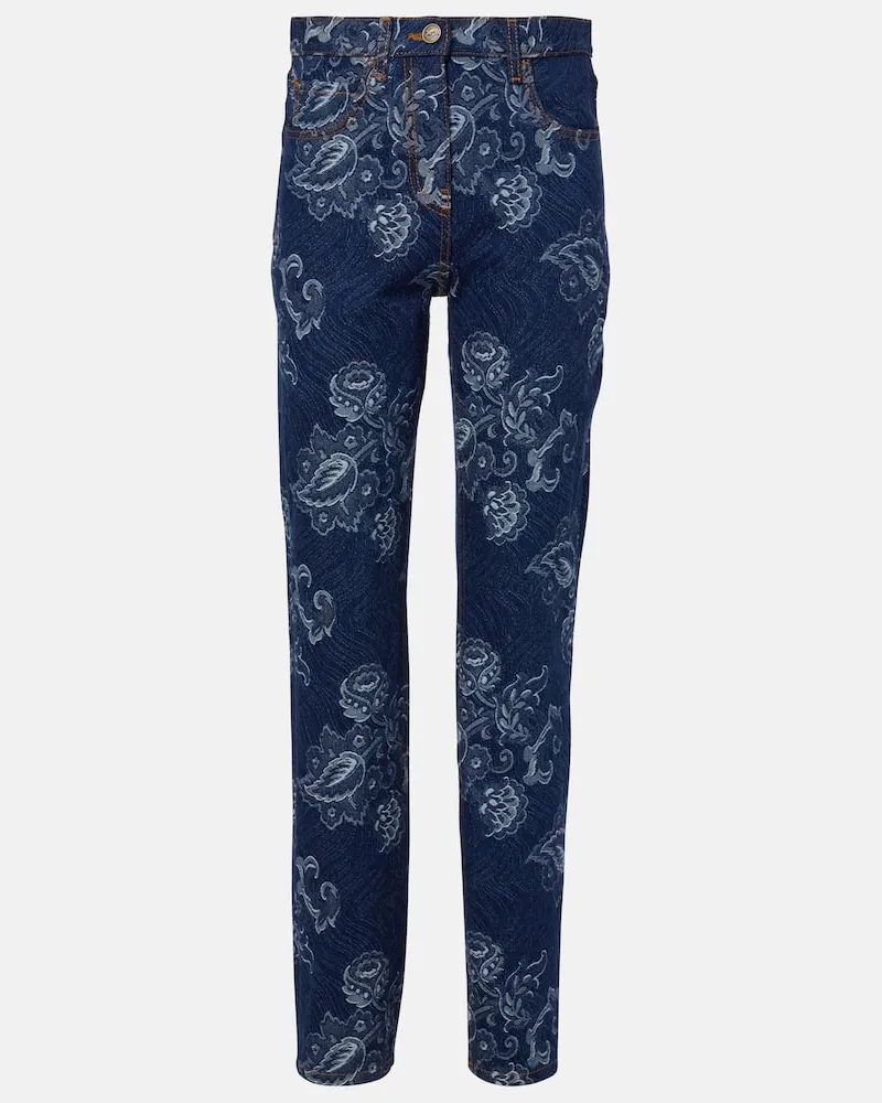 Etro Bedruckte Slim Jeans Blau
