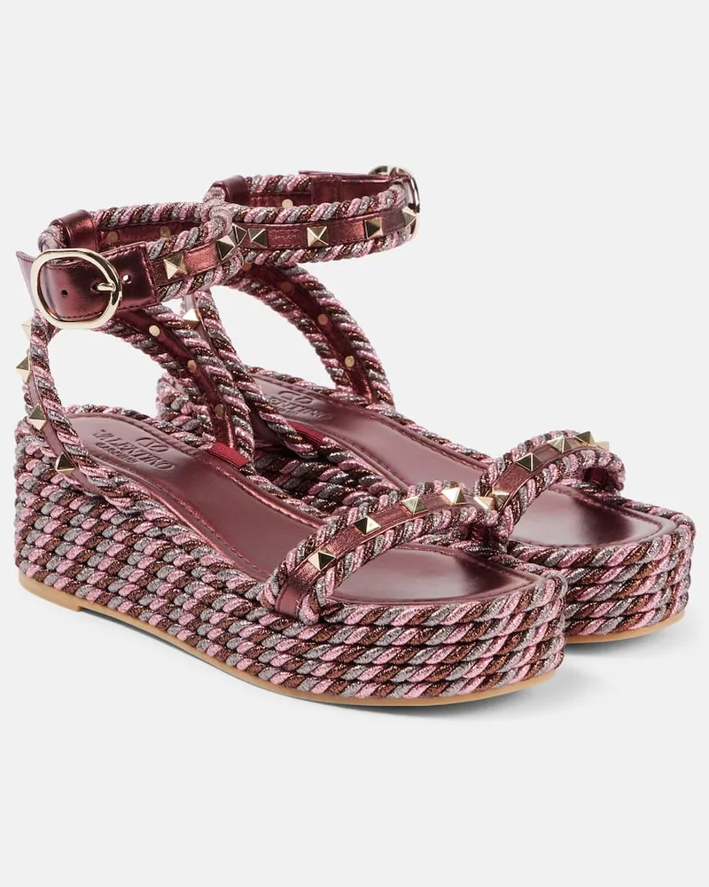 Valentino Garavani Plateausandalen Rockstud Torchon mit Metallic-Leder Multicolor