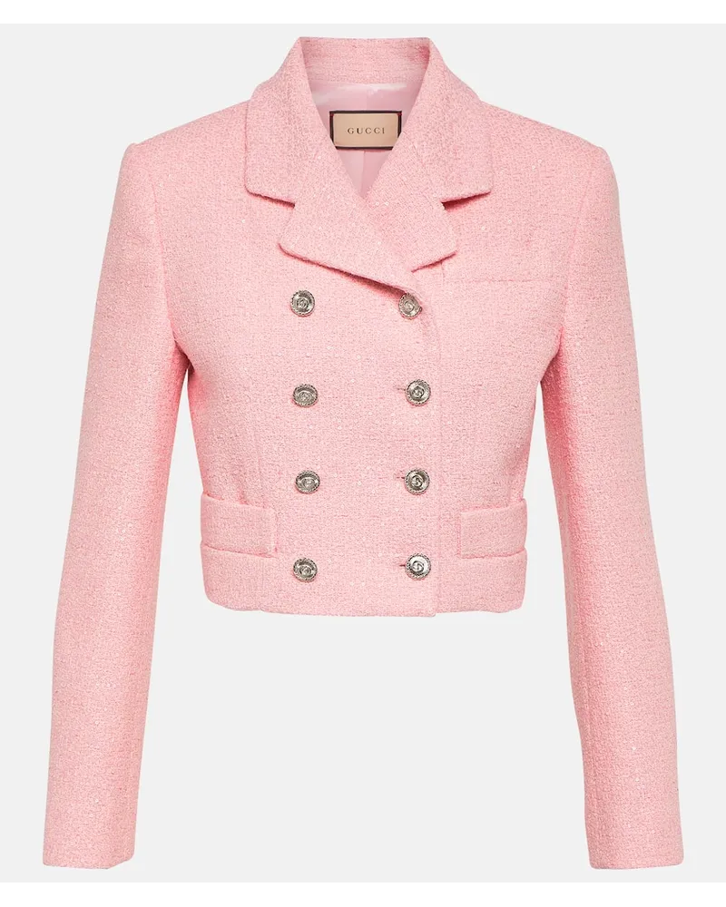 Gucci Verzierte Cropped-Jacke aus Tweed Pink