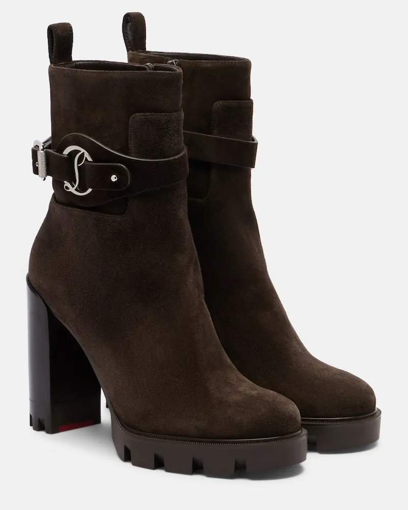 Christian Louboutin Ankle Boots Dianouchette 100 aus Veloursleder Braun