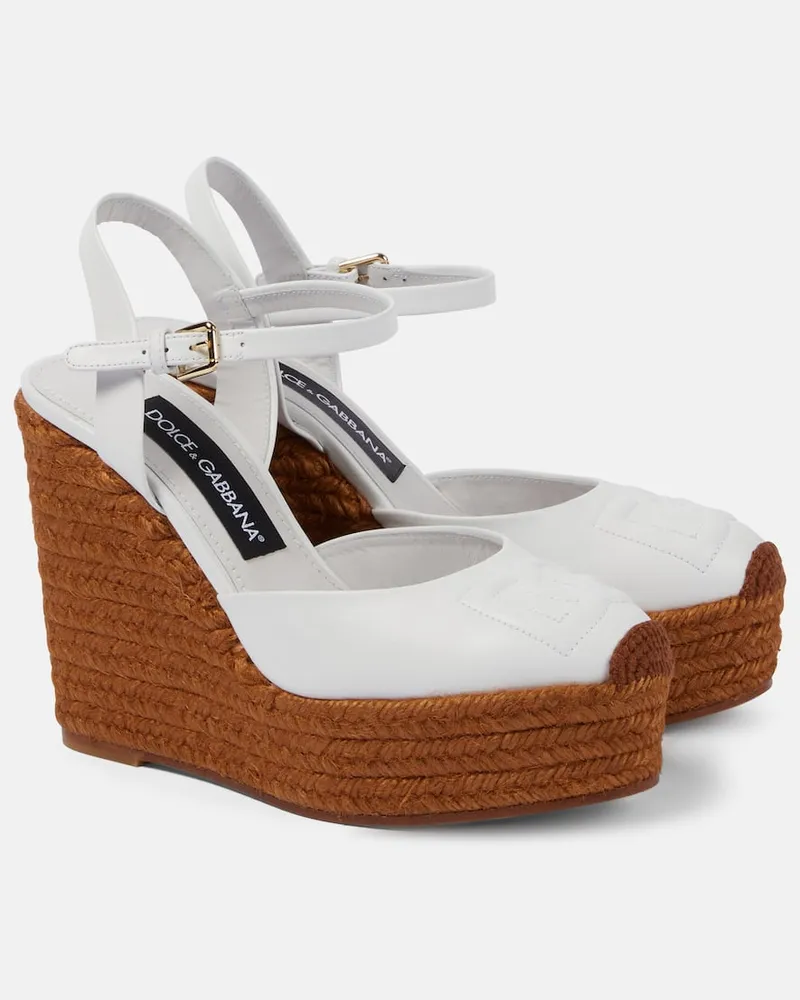 Dolce & Gabbana Espadrille-Wedges aus Leder Weiß