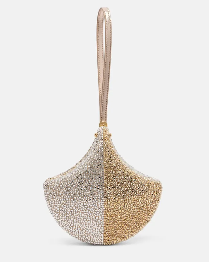 Bulgari Clutch Ginkgo aus Veloursleder mit Kristallen Gold