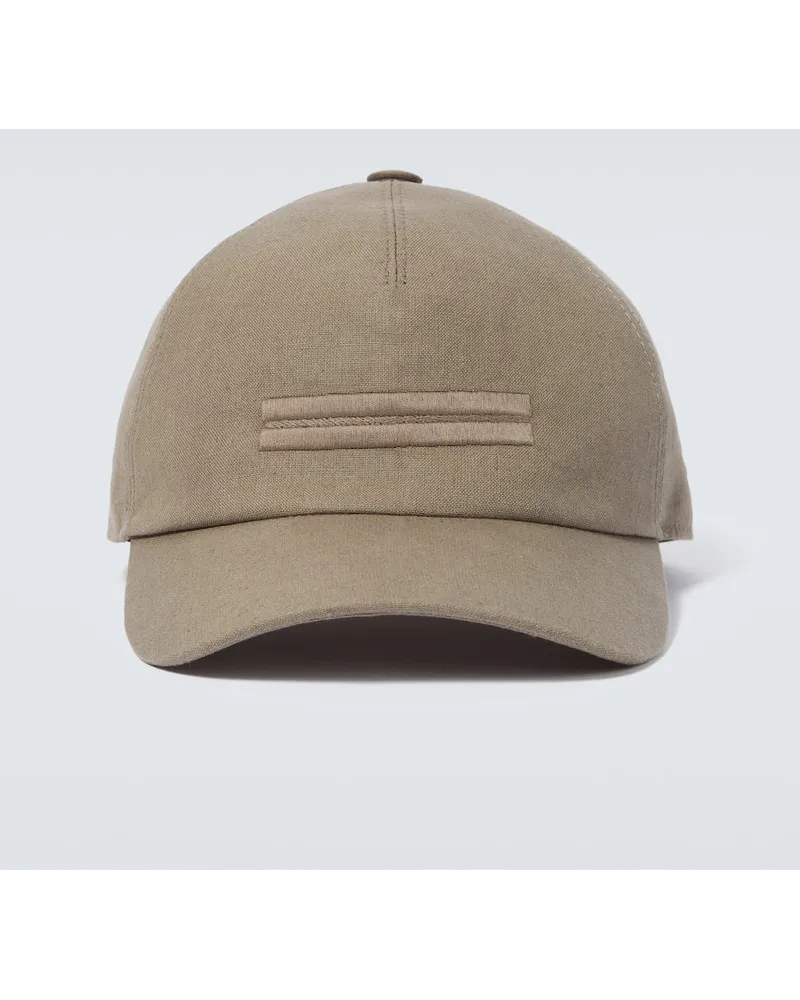 Ermenegildo Zegna Bestickte Baseballcap aus Leinen Braun