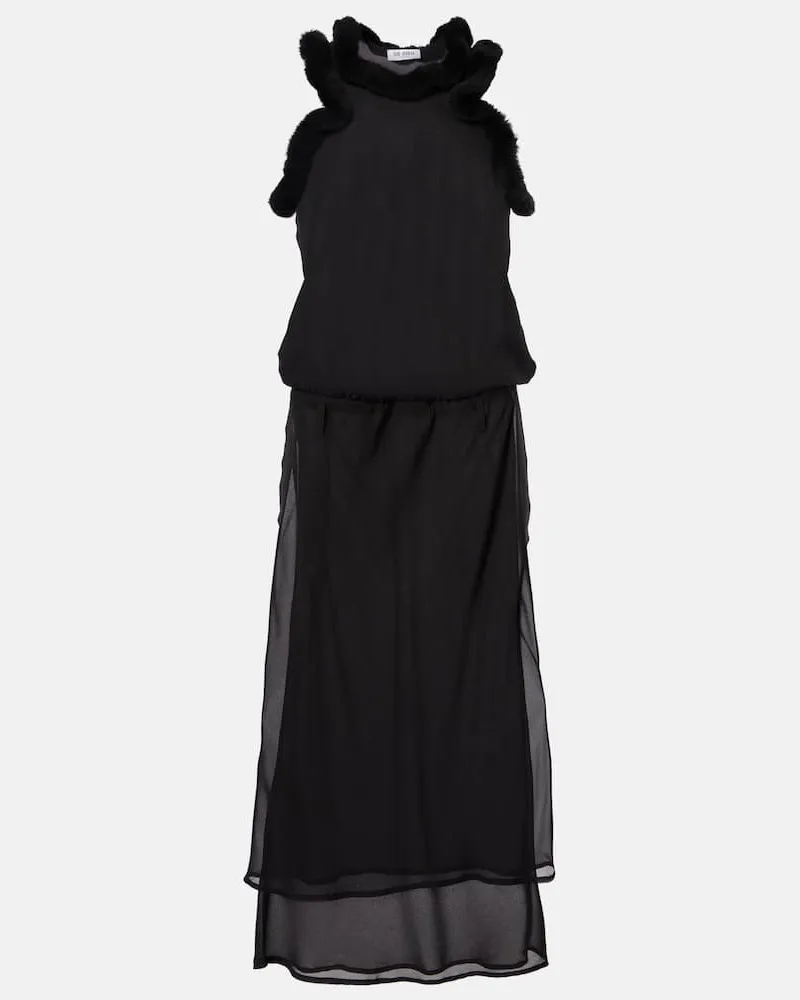 ATTICO Midikleid mit Faux Fur Schwarz