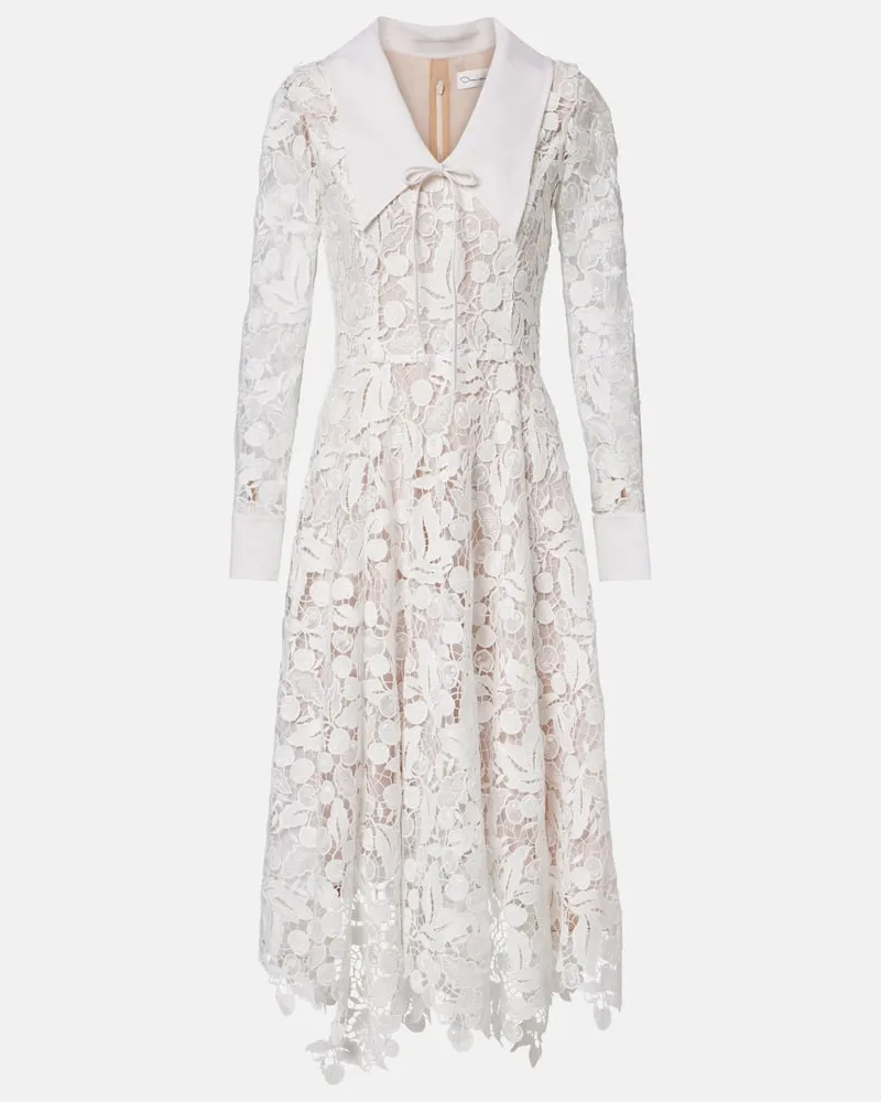 Oscar de la Renta Midikleid aus Guipure-Spitze Weiß