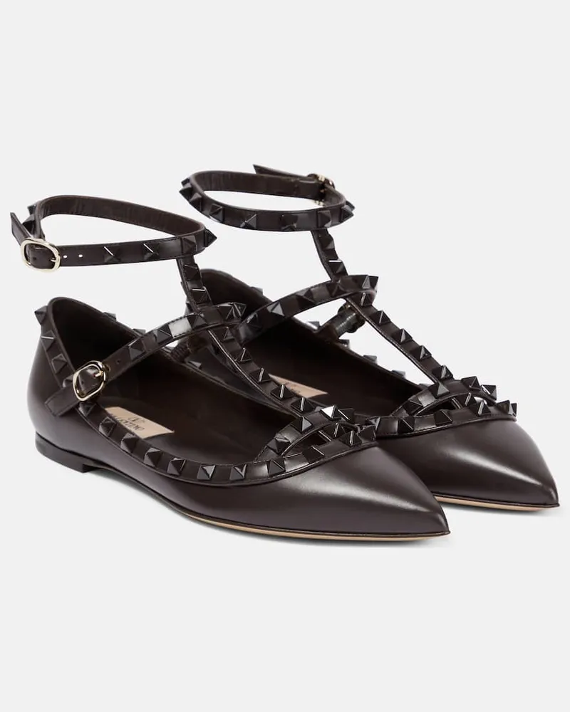 Valentino Garavani Ballerinas Rockstud aus Leder Braun