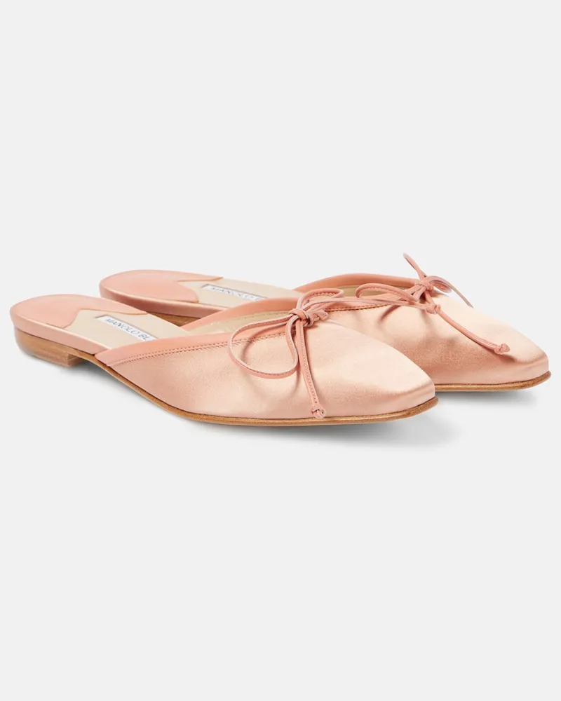 Manolo Blahnik Slippers Ballerimu 10 aus Satin Rosa