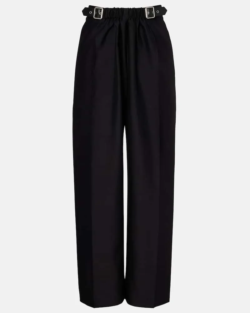 Loewe Weite Hose aus Wolle und Seide Schwarz