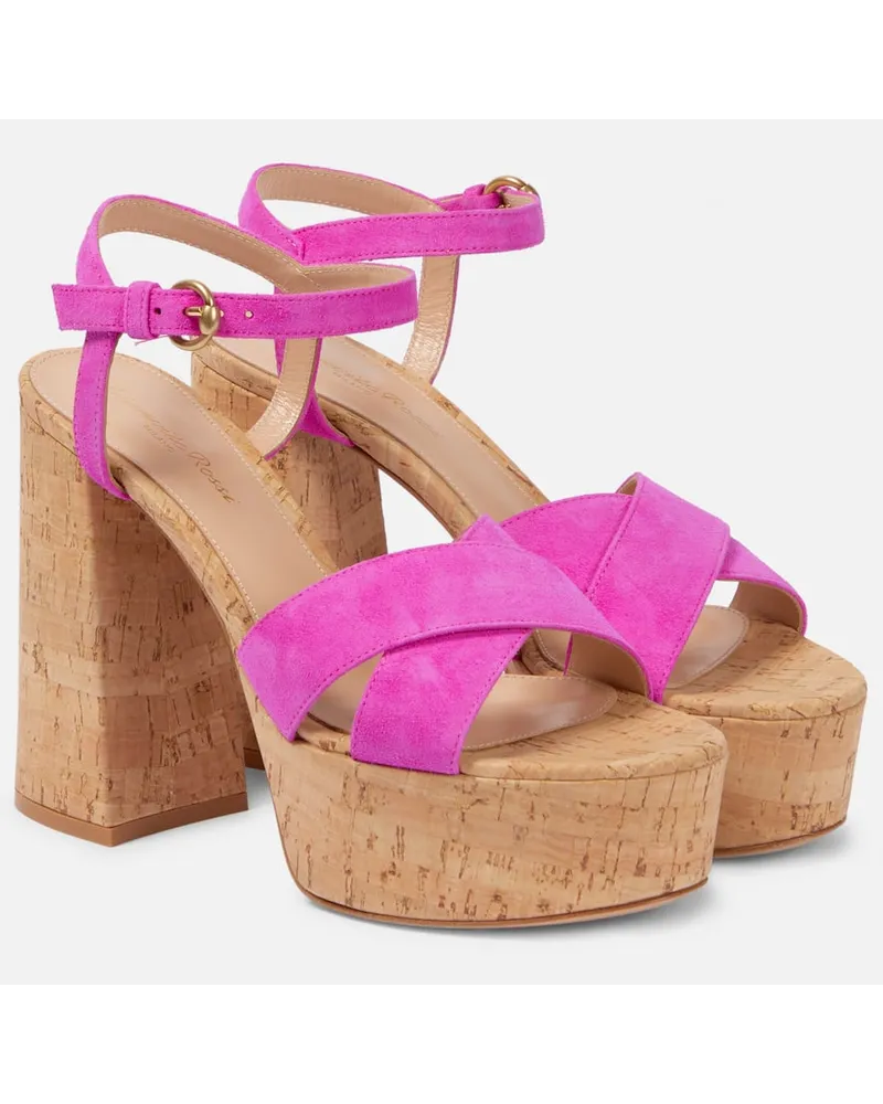 Gianvito Rossi Plateausandalen Bebe mit Veloursleder Pink
