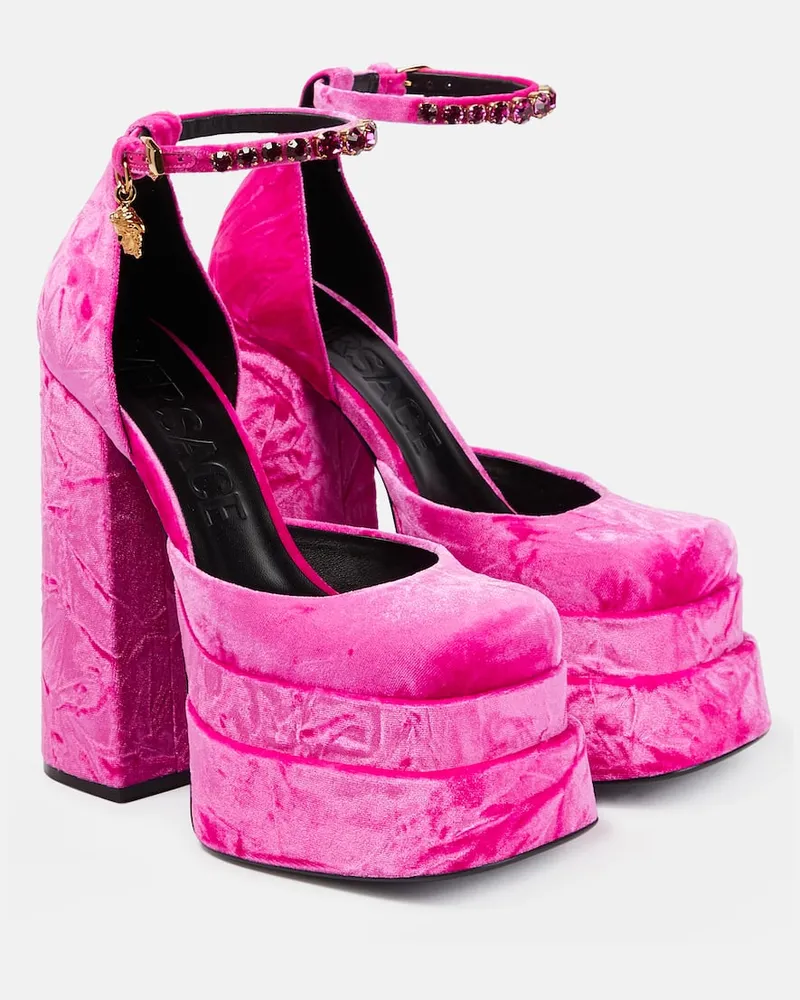 Versace Plateau-Pumps Medusa Aevitas aus Samt Rosa