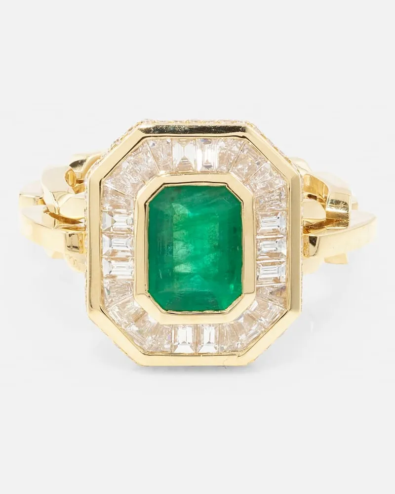 SHAY Ring Halo Mini aus 18kt Gelbgold mit Diamanten und Smaragd Grã¼n