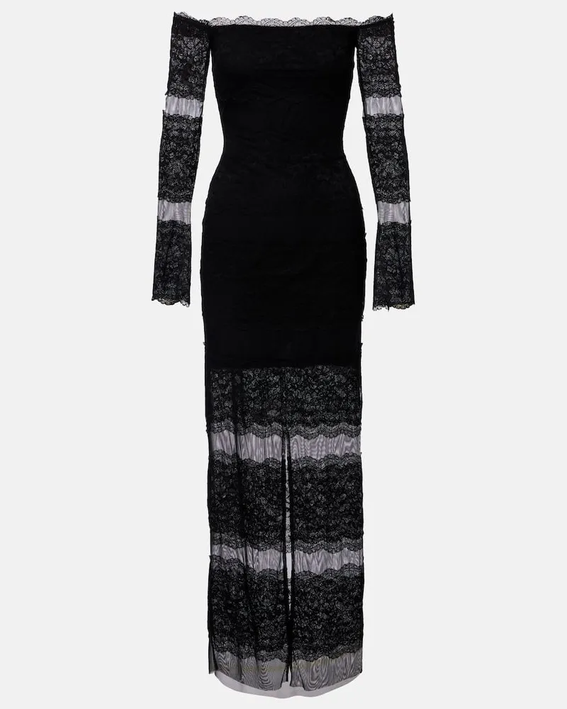 Blumarine Off-Shoulder-Maxikleid aus Tüll und Spitze Schwarz