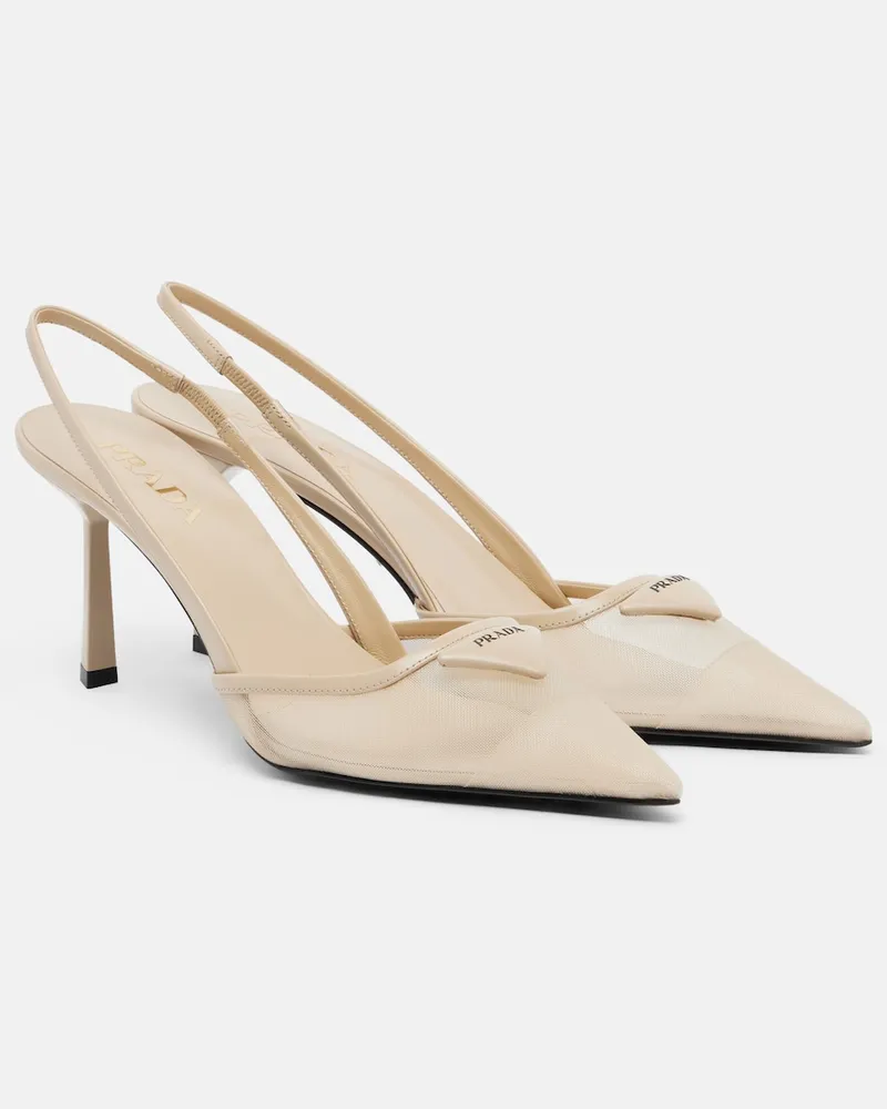 Prada Slingback-Pumps aus Mesh mit Leder Beige