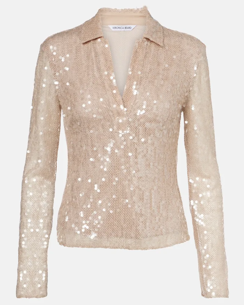 Veronica Beard Bluse Meryl mit Pailletten Beige