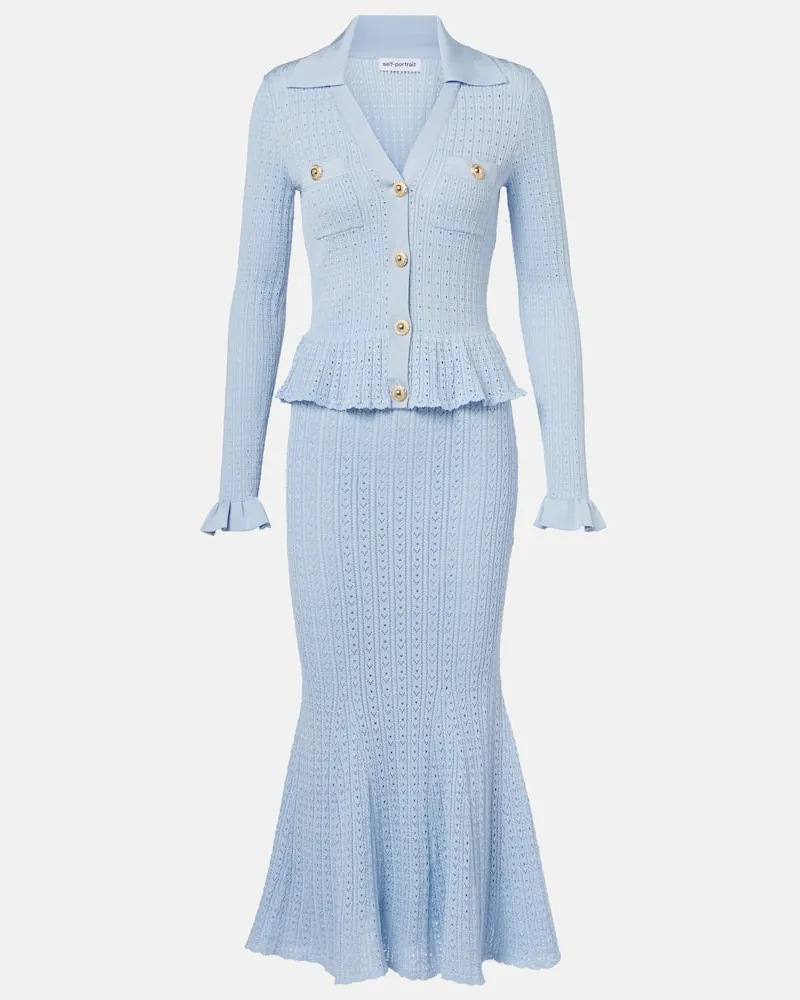 Self-Portrait Midikleid aus Pointelle-Strick Blau