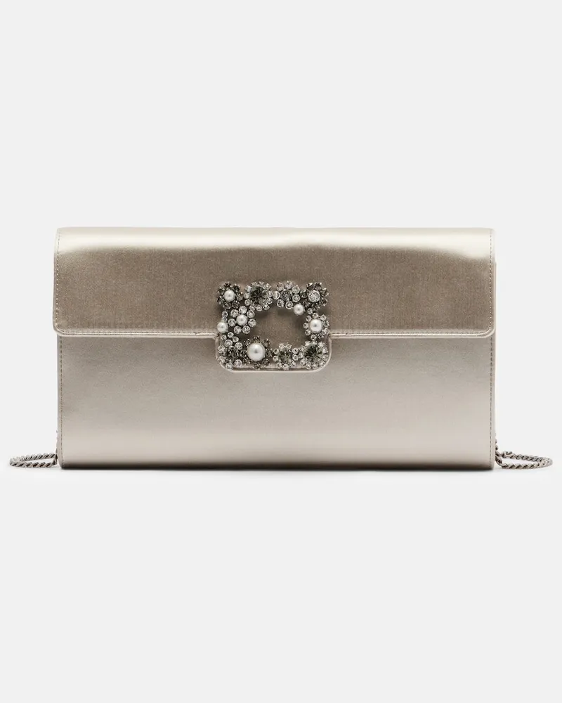 Roger Vivier Verzierte Clutch Envelope aus Satin Silber