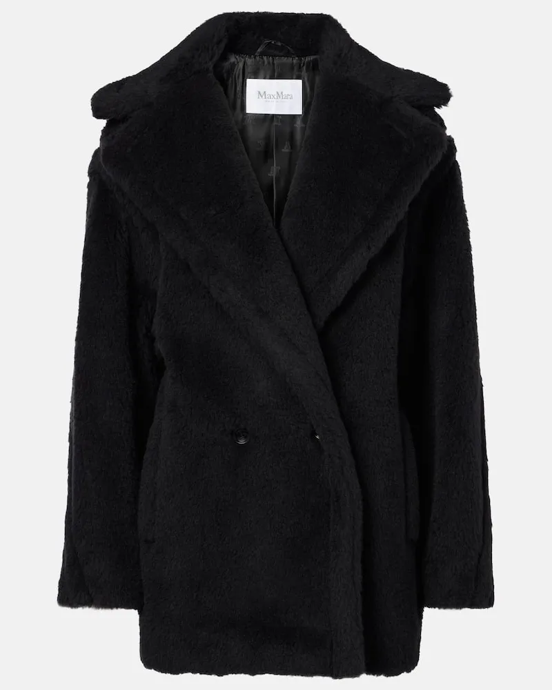 Max Mara Mantel Fuxia aus Teddyfleece Schwarz