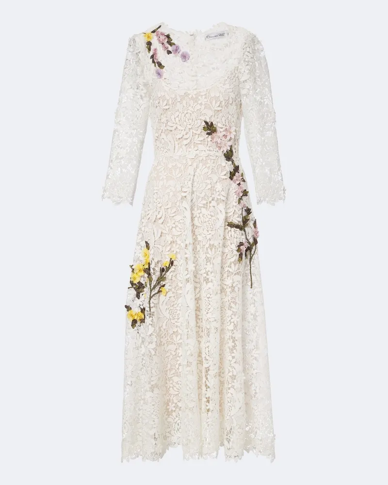 Oscar de la Renta Midikleid aus Guipure-Spitze Weiß