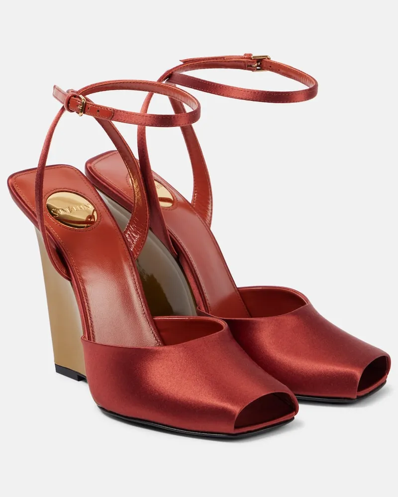 Saint Laurent Wedge-Sandalen Le Scandale 110 aus Satin Rot