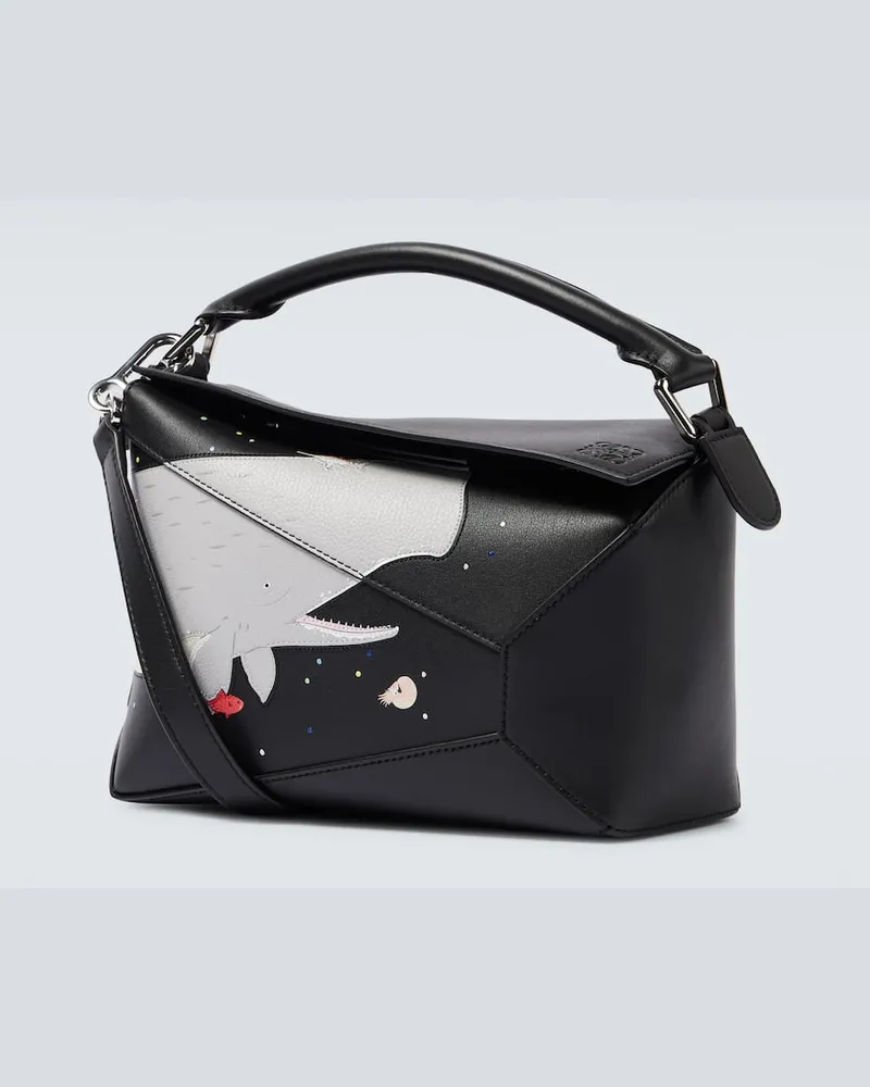 Loewe X Suna Fujita Tote Puzzle Whale Small aus Leder Schwarz