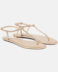 René Caovilla Verzierte Sandalen Diana aus Satin und Leder Beige