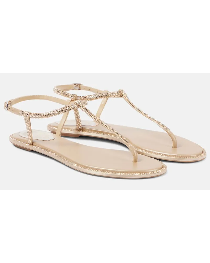 René Caovilla Verzierte Sandalen Diana aus Satin und Leder Beige