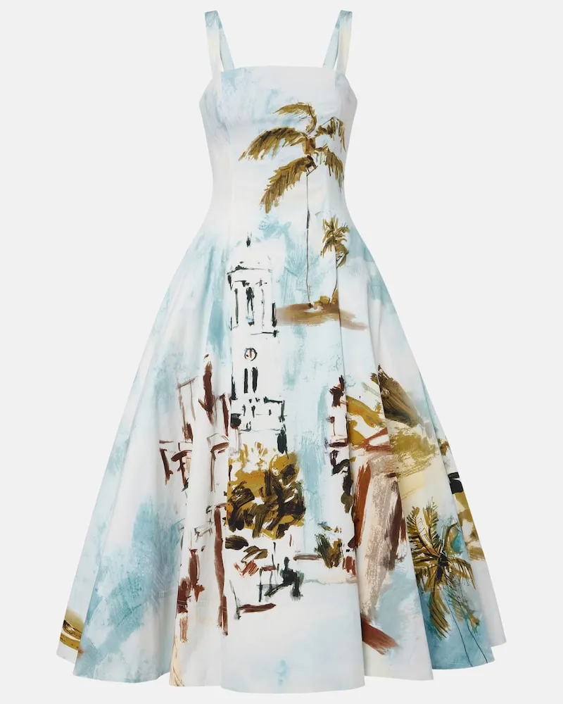 Oscar de la Renta Midikleid aus Popeline Blau