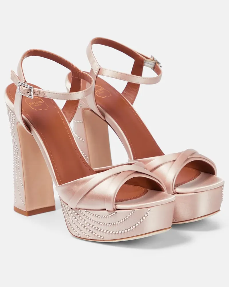 Malone Souliers Verzierte Plateausandalen Keaton aus Satin Weiß