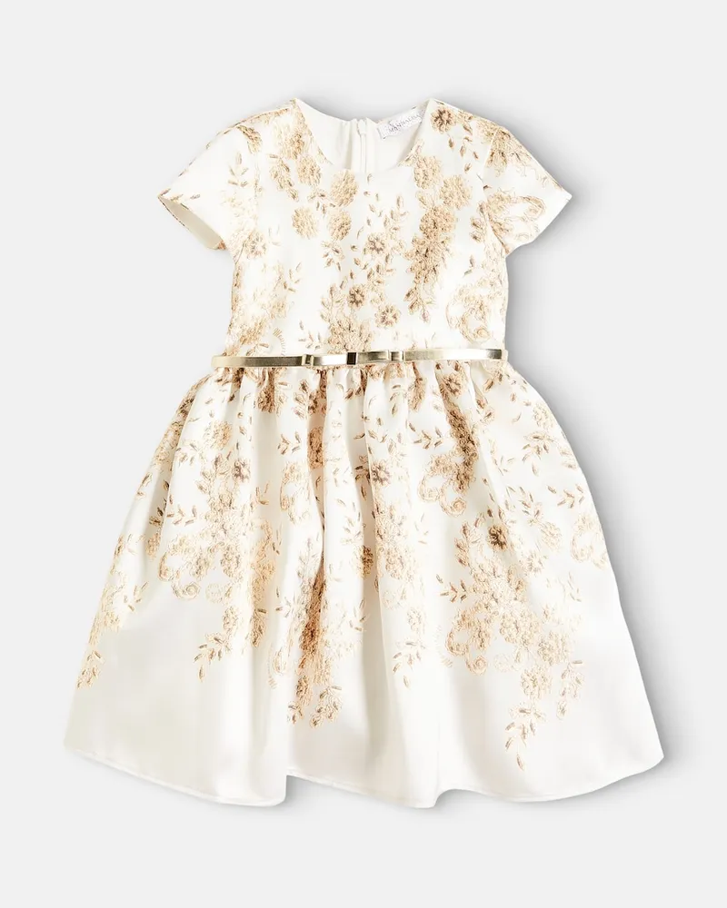 Monnalisa Kleid Mikado bestickt Weiß
