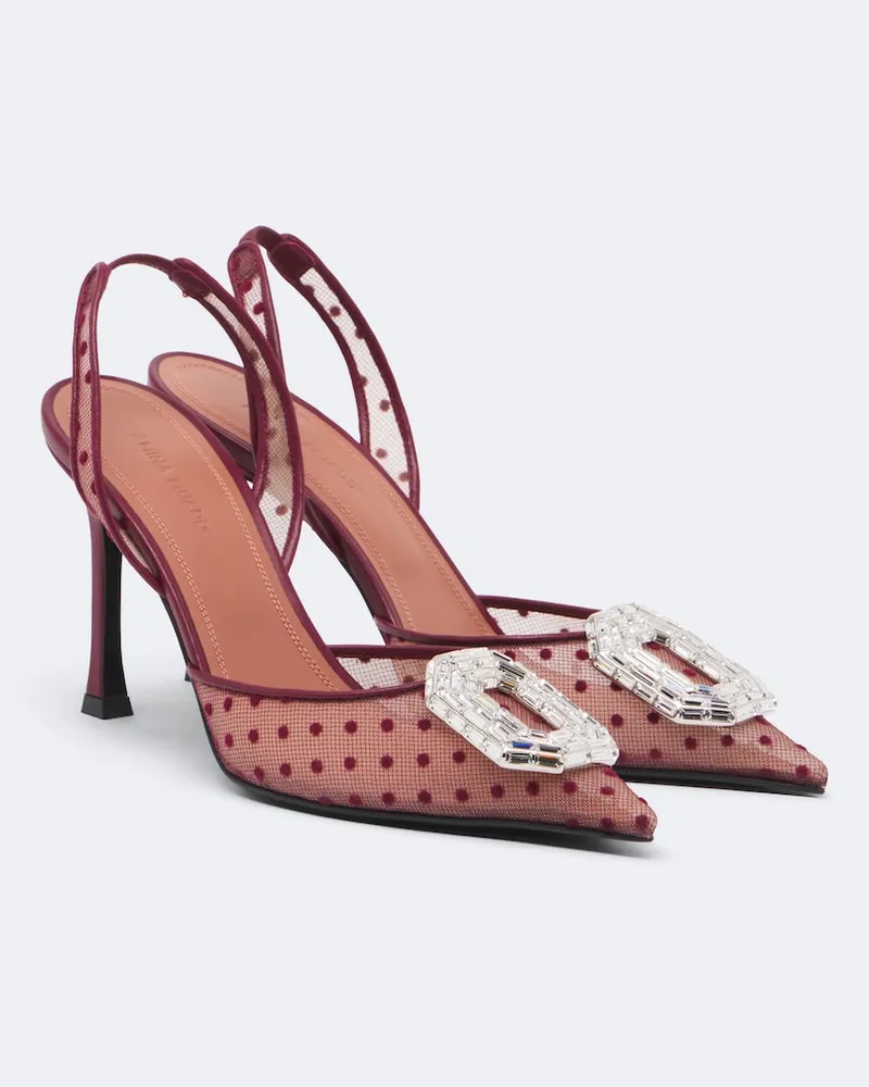Amina Muaddi Slingback-Pumps Camelia aus Tüll mit Kristallen Burgunderrot