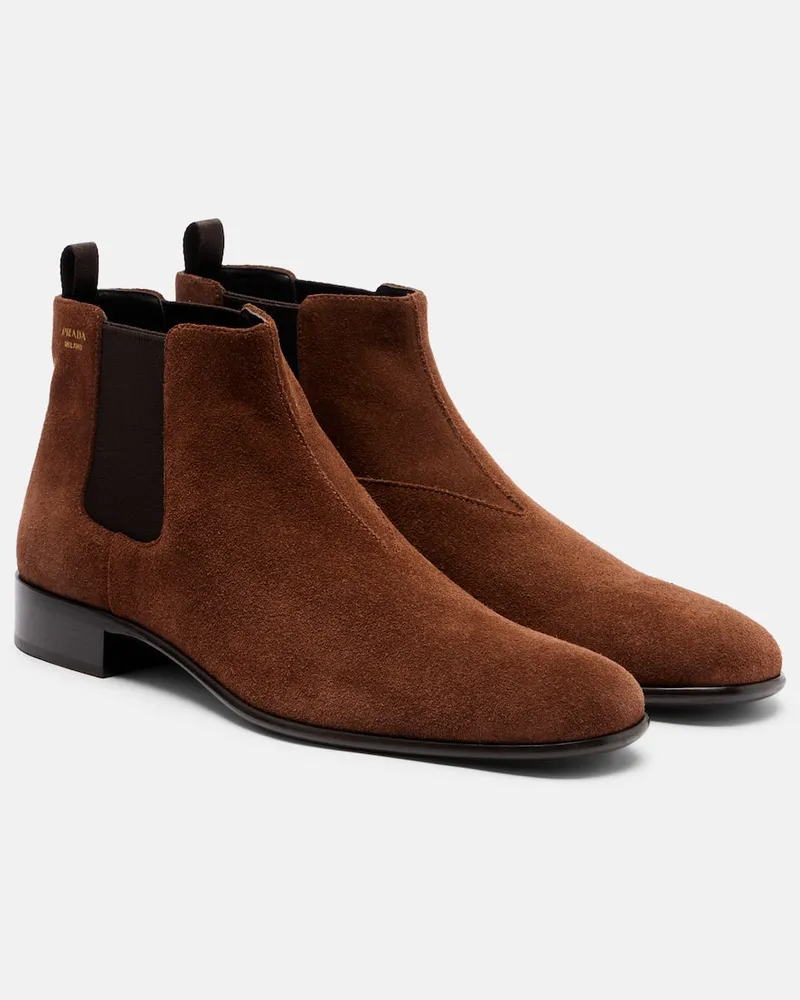 Prada Chelsea Boots aus Veloursleder Braun
