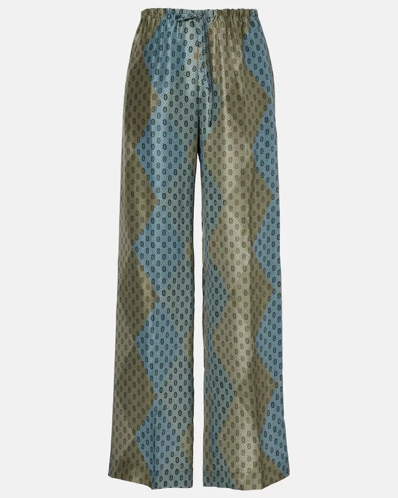 Dries van Noten Gerade Hose aus Seidensatin Blau